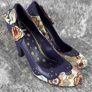 Not Rated Size 10 Faux Leather Floral Bow Kitten Heels Shoes Purple Slip On